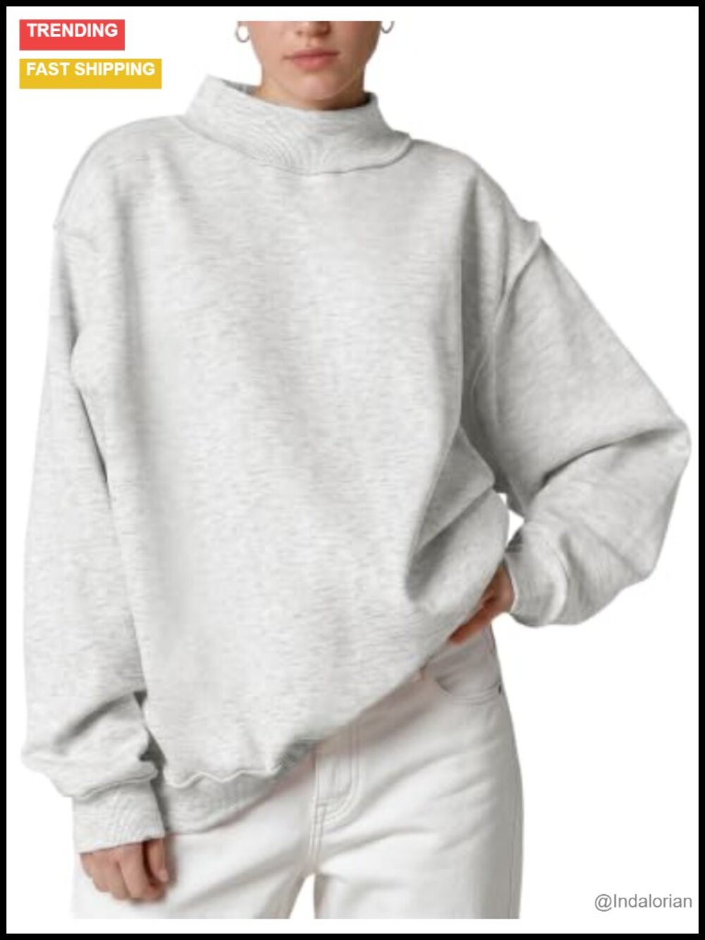 Womens Mock Neck Sweatshirt Oversized Fleece Lined Pullover